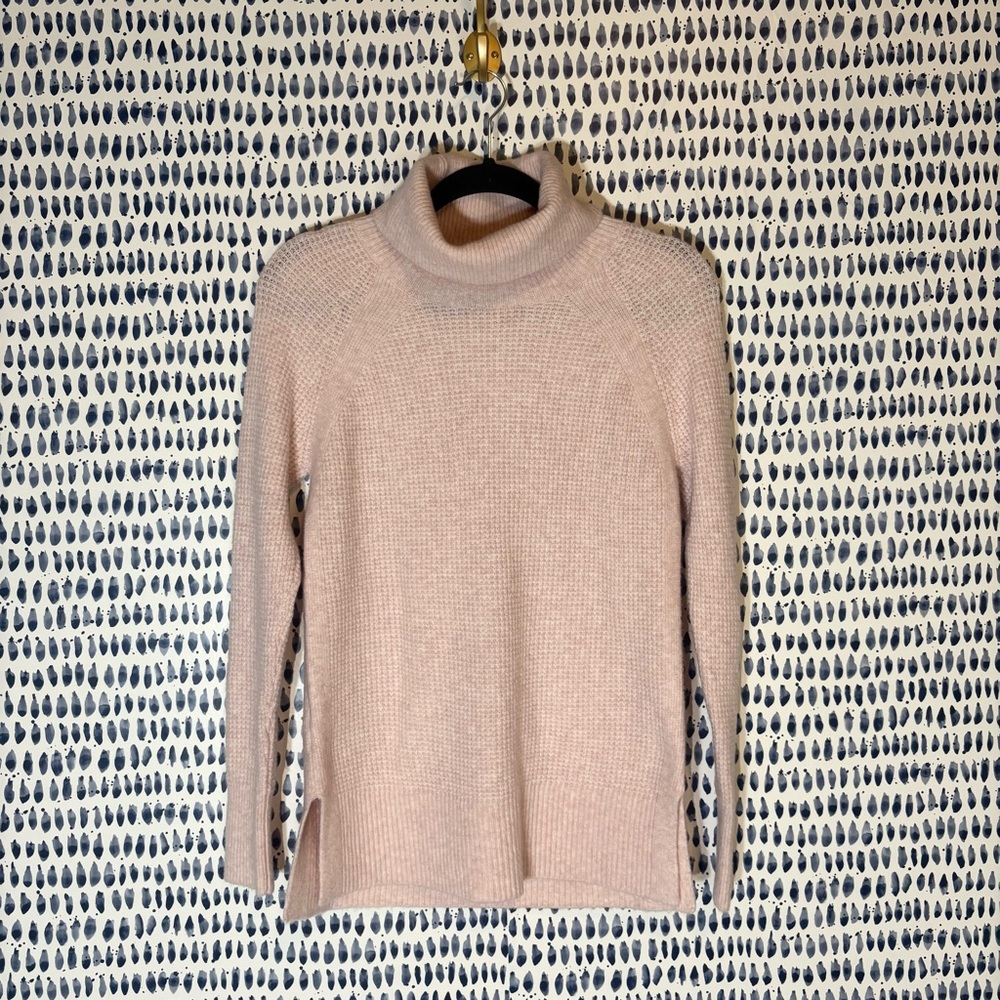 NWT Women’s LOFT Waffle Knit Cowl Neck Sweater sz XS pink wool blend cozy fall